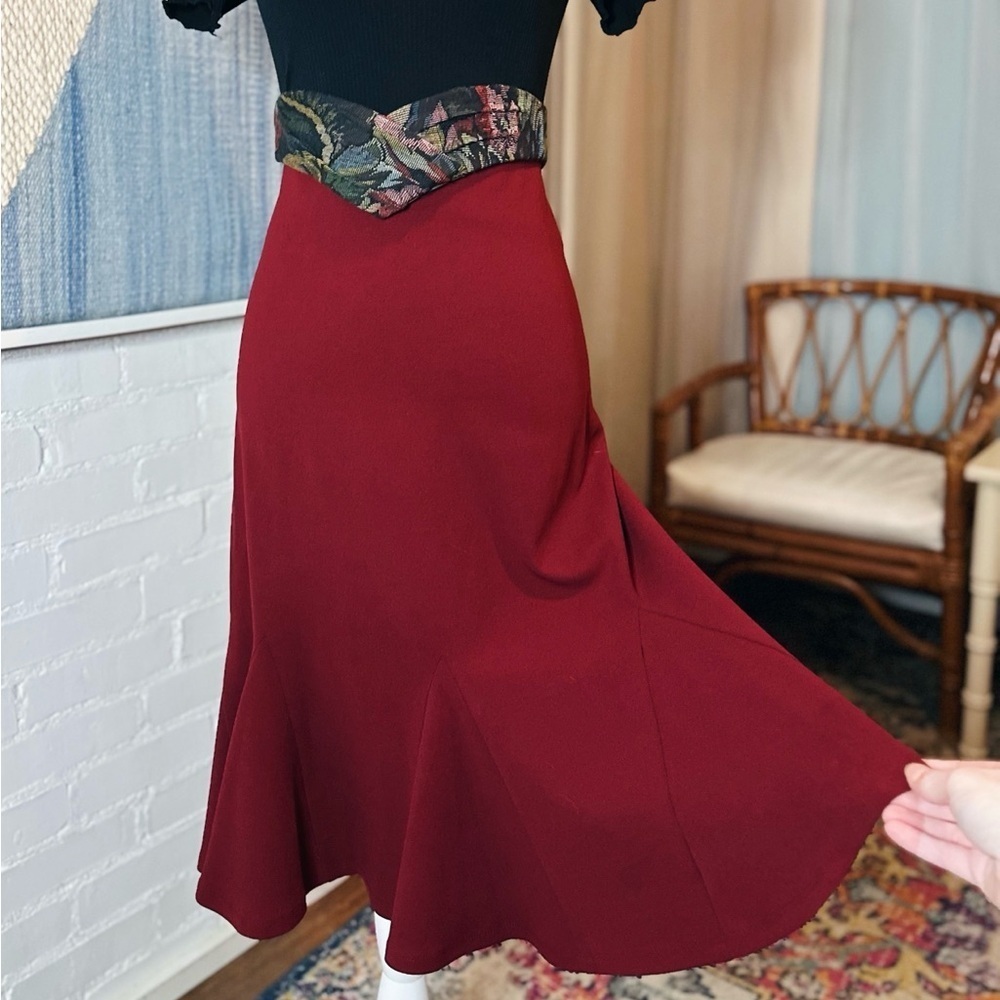 Ashley Stewart Burgundy Flared Pencil Skirt